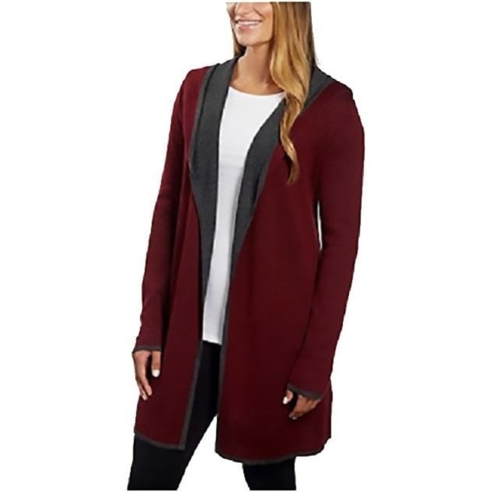 BNCI by Blanc Noir Ladies Wool Blend Cardigan, Red/Grey, 2XL